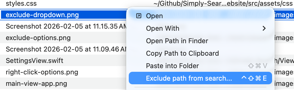 Exclude dropdown in Simply Search